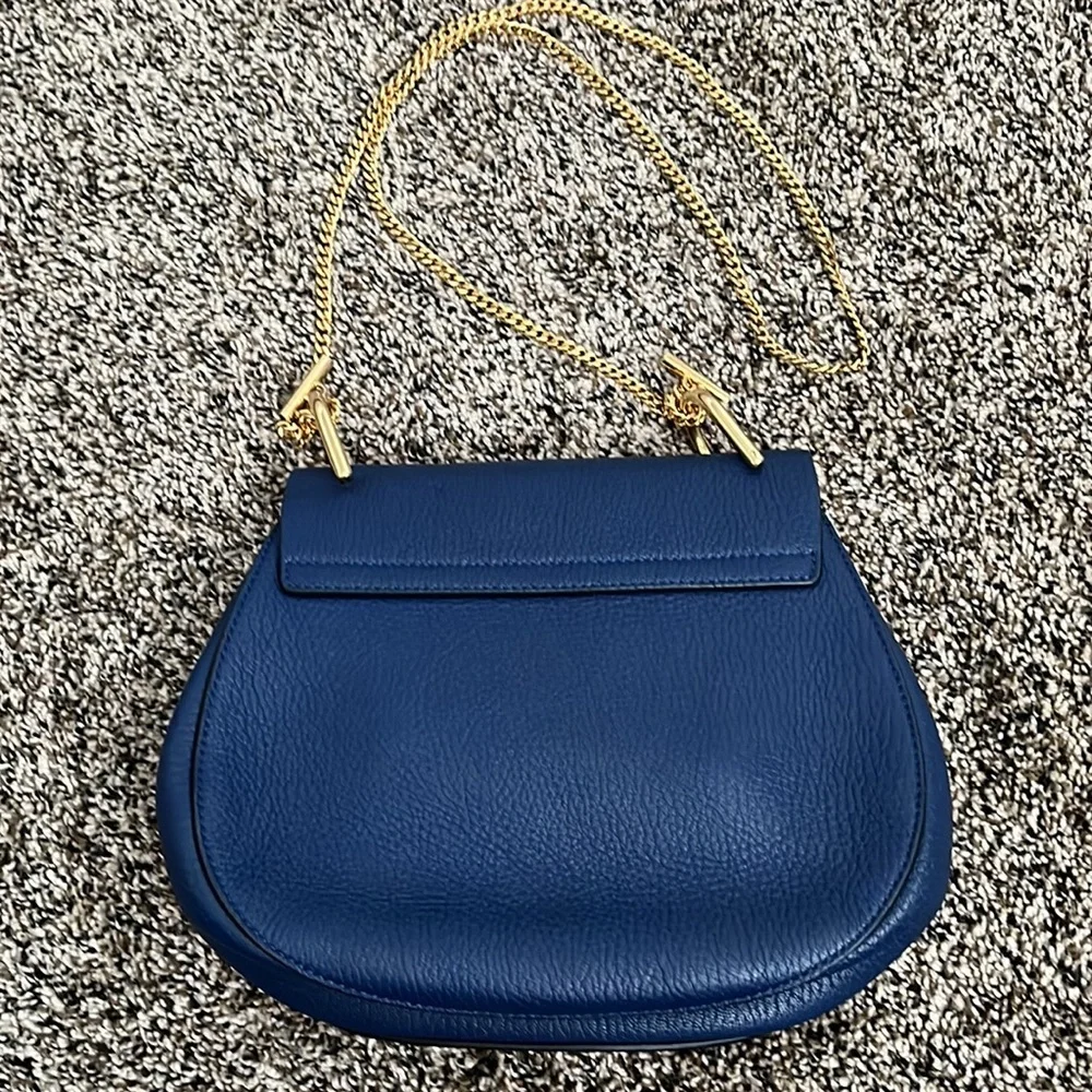 Chloe Drew Navy Leather Shoulder Bag, worn twice